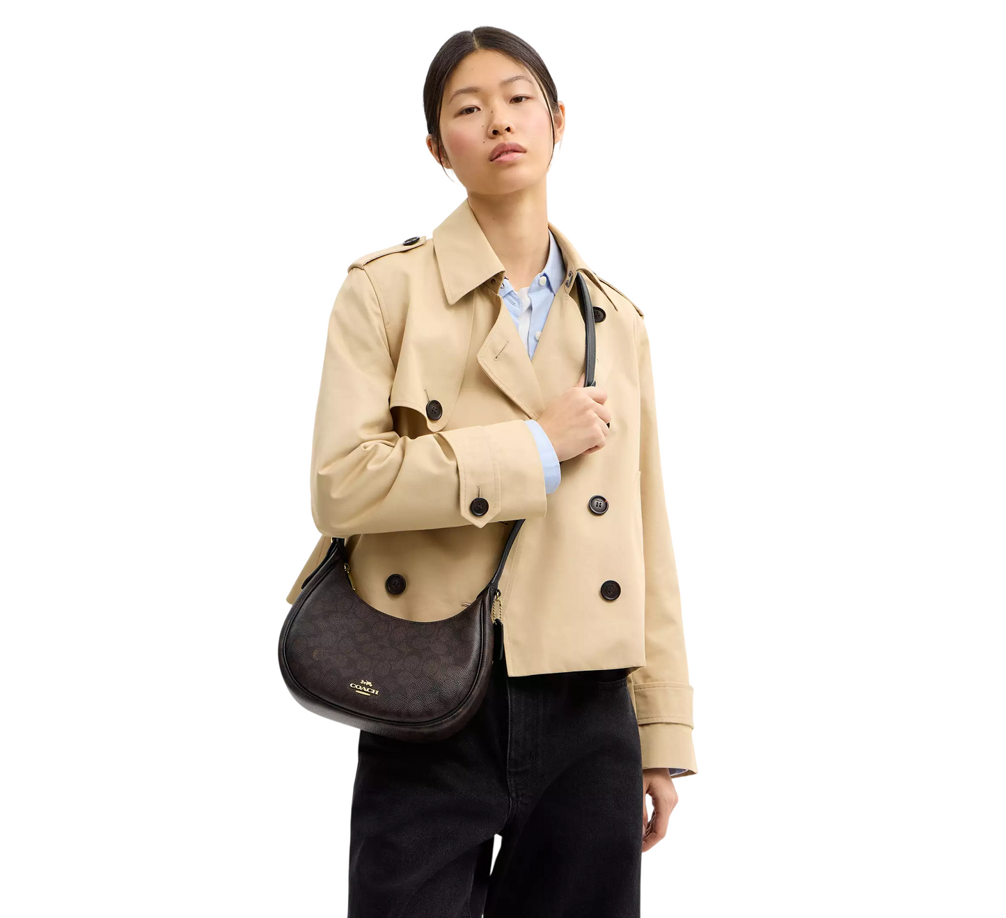 Bolsa Coach Emily Shoulder Bag In Signature Canvas Walnut Black