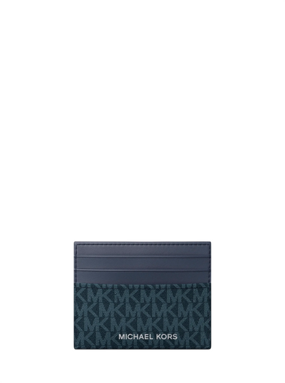 Cartera Pebbled Leather Billfold Wallet and Signature Logo Card Case Gift Set Navy