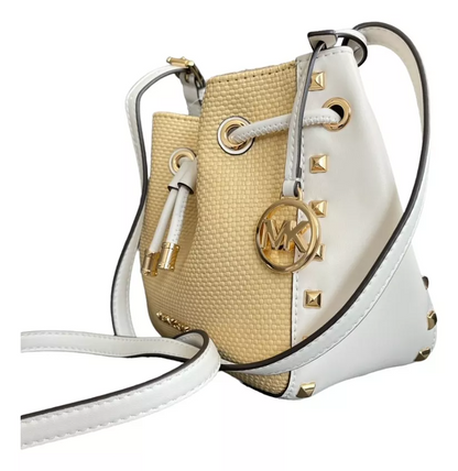 Bolsa Michael Kors Phoebe Small Studded and Straw Bucket Messenger Bag