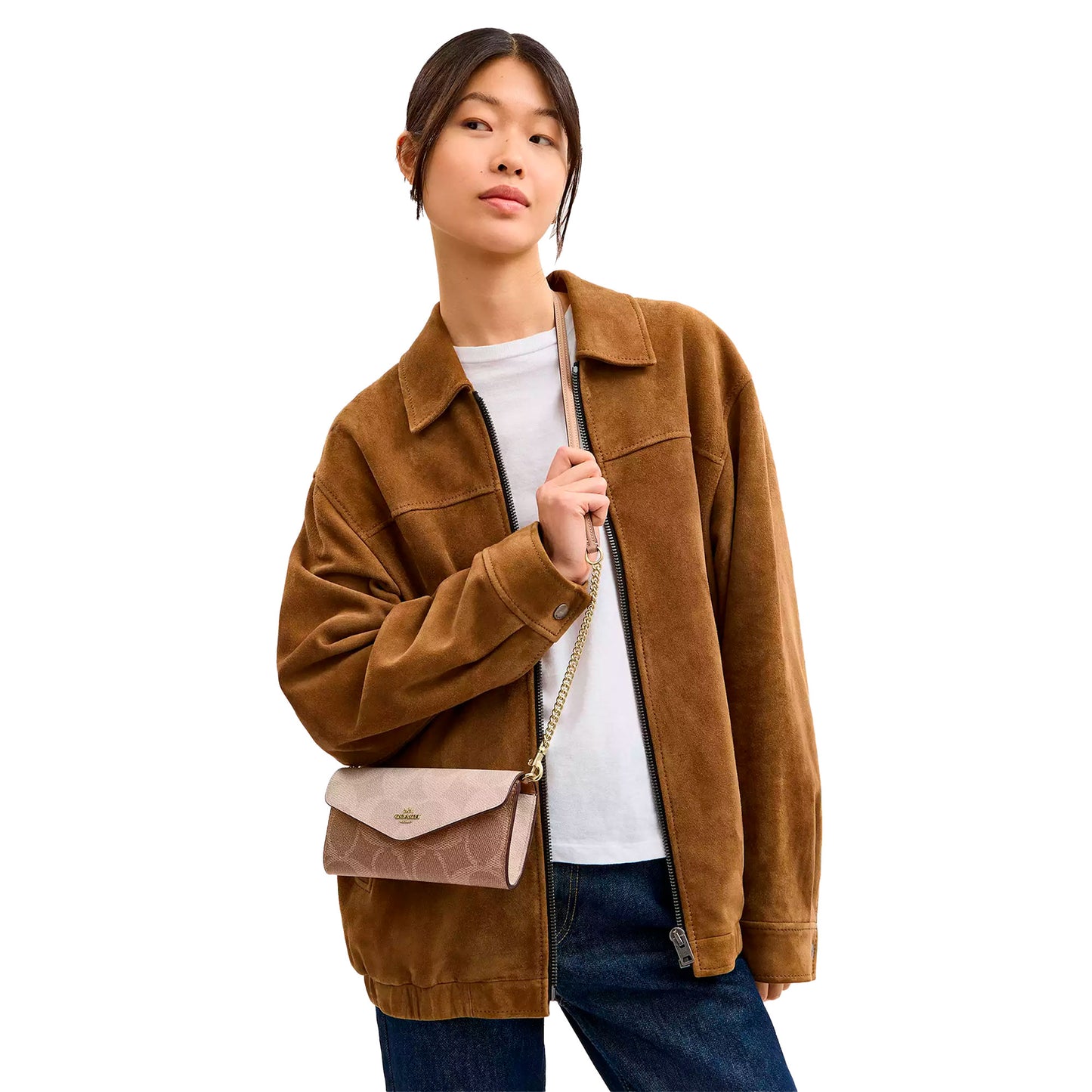 Bolsa Cartera Klare Wallet With Chain In Blocked Signature Canvas Tan