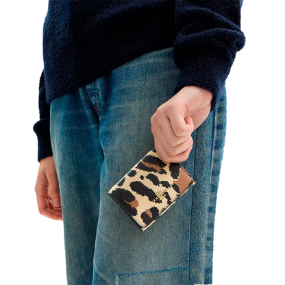 Cartera Coach Card Holder Wallet With Leopard Print And Signature Canvas