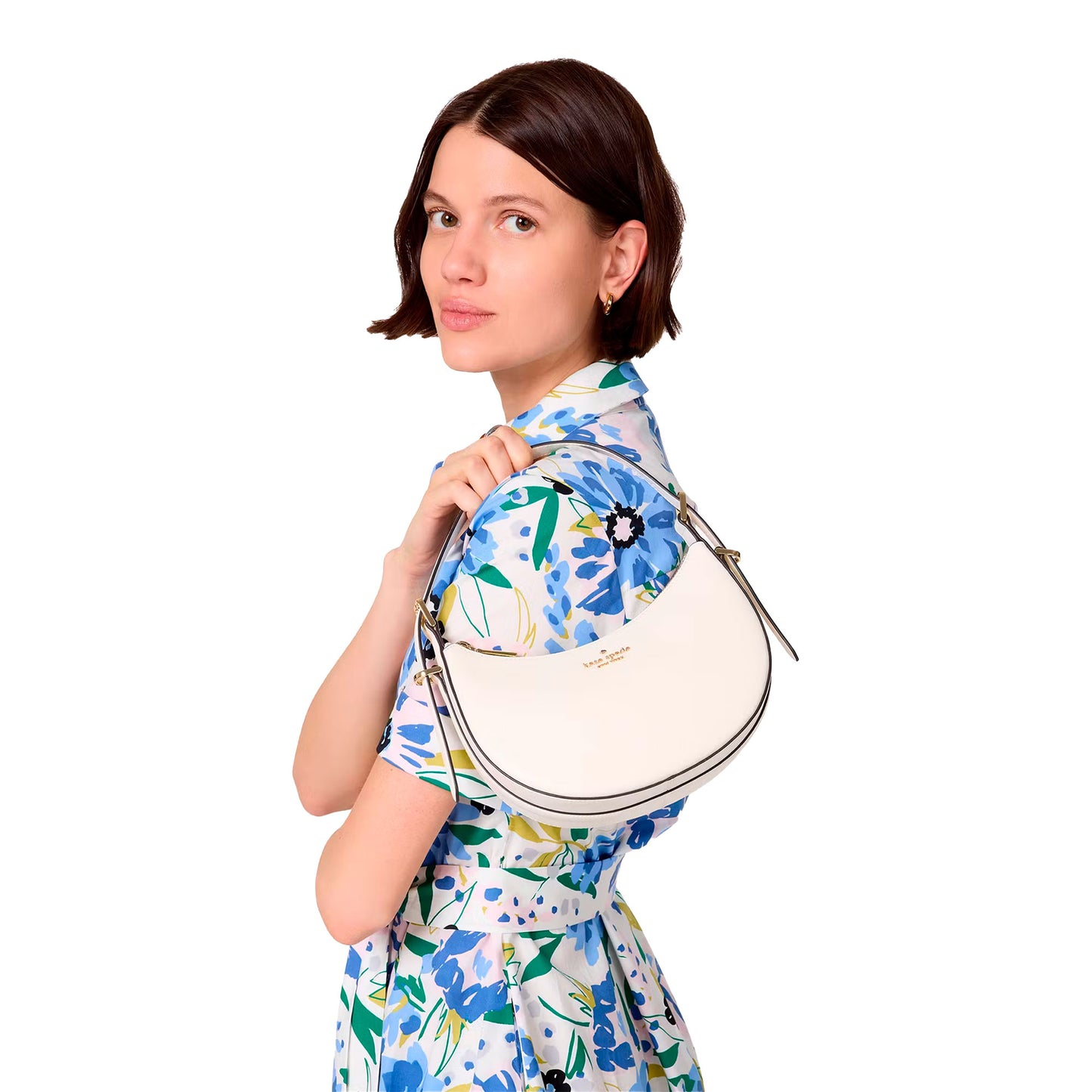 Bolsa Kate Spade Madison Saffiano Leather Crescent Shoulder Bag Meringue