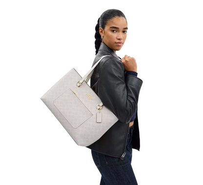 Bolsa Coach Station Tote Bag Signature Canvas White Chalk
