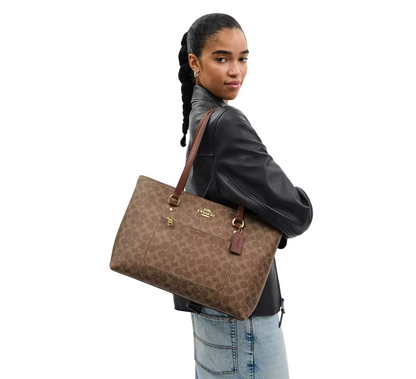 Bolsa Coach Station Tote Bag Signature Canvas Tan Brown
