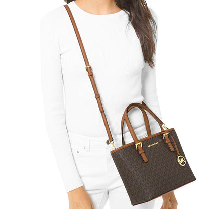 Bolsa Michael Kors Jet Set Travel Extra-Small Logo Top-Zip Tote Bag Brown