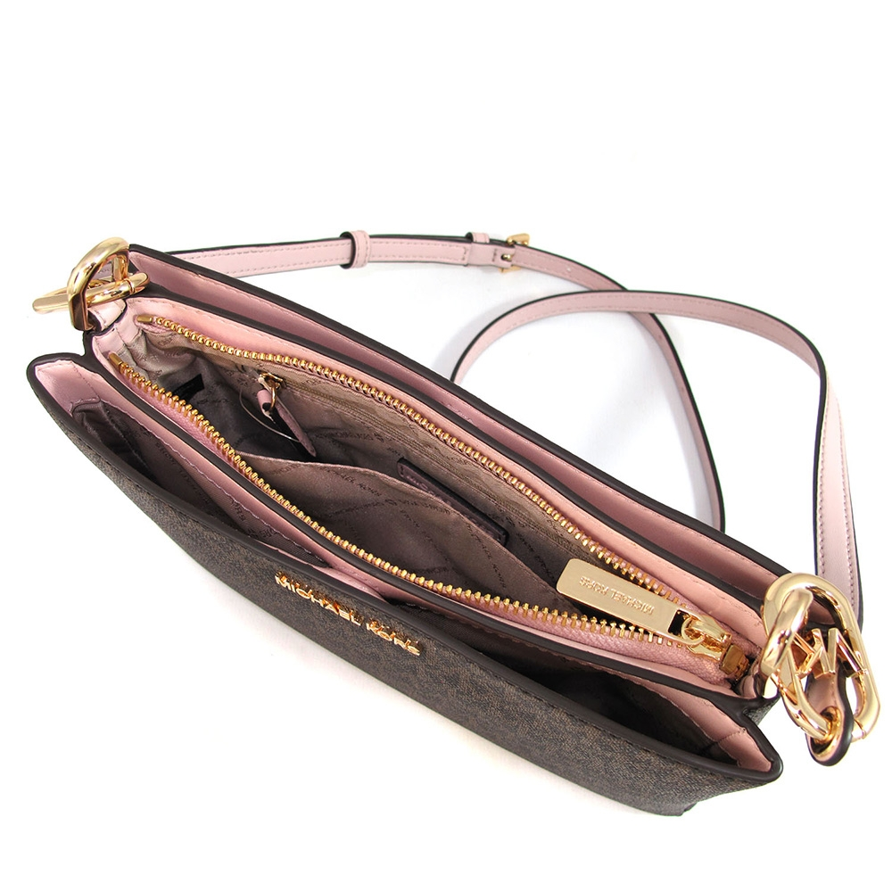 Bolsa Michael Kors Trisha Medium Logo Crossbody Brown Pink