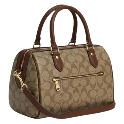 Bolsa Coach Rowan Satchel Bag In Signature Canvas Khaki Saddle