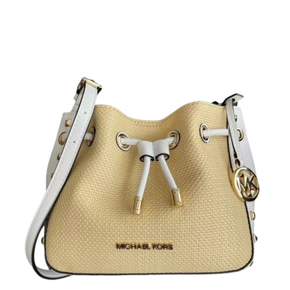 Bolsa Michael Kors Phoebe Small Studded and Straw Bucket Messenger Bag