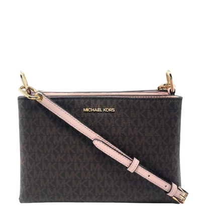 Bolsa Michael Kors Trisha Medium Logo Crossbody Brown Pink