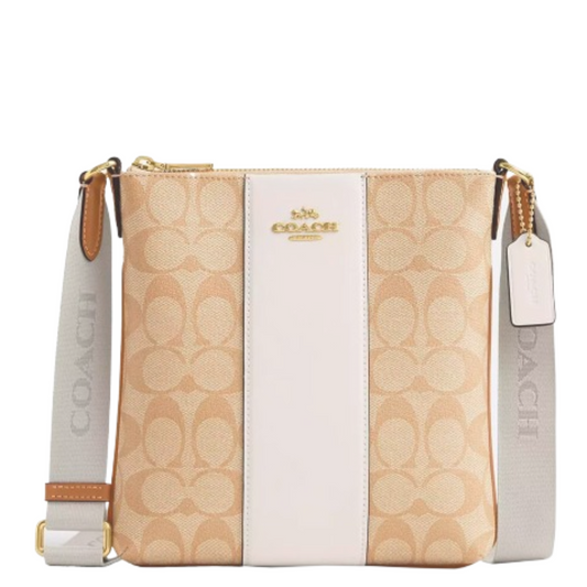 Bolsa Coach Mini Rowan File In Signature Canvas With Stripe Light Khaki