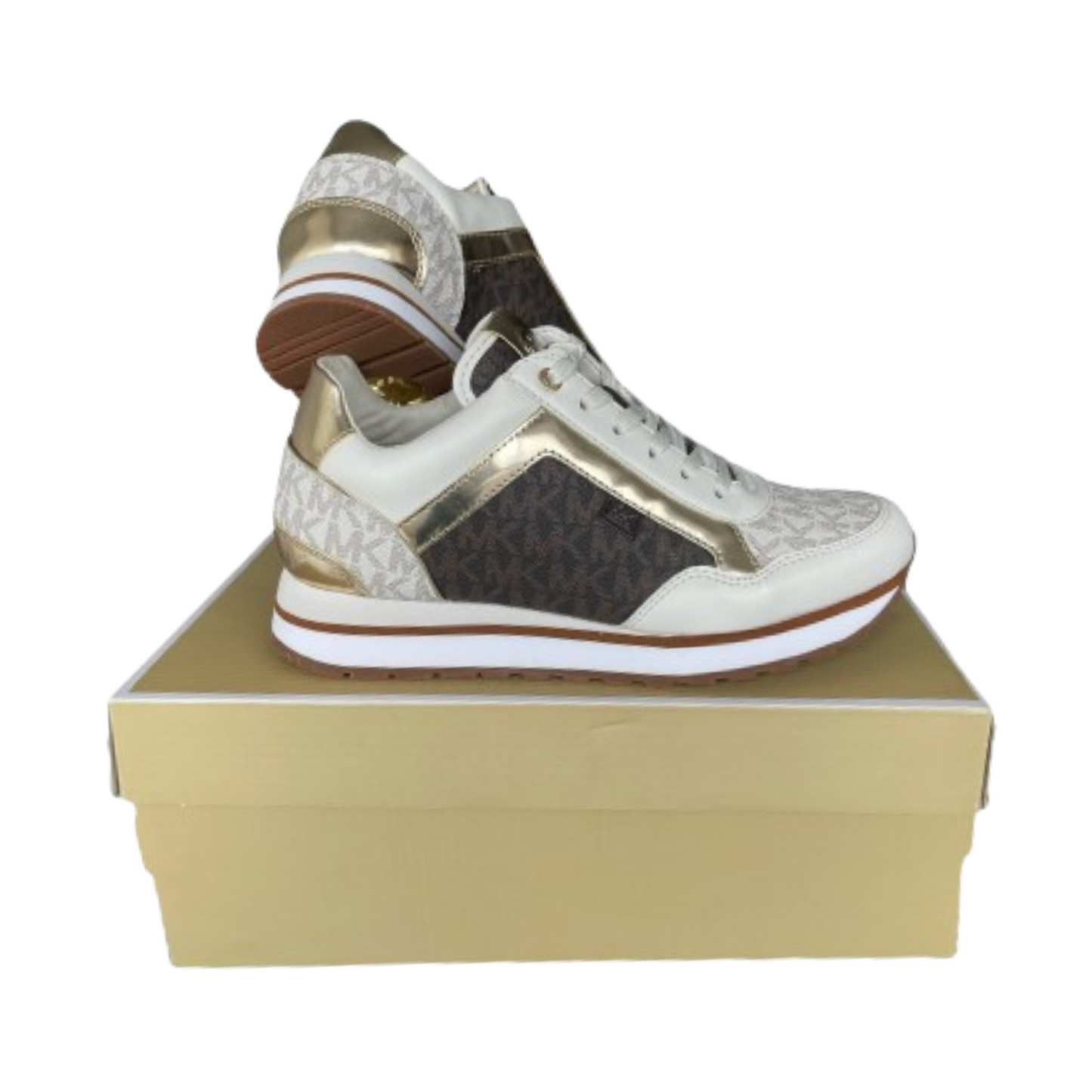 Tenis Michael Kors Maddy Two-Tone Logo Trainer Vanilla Brown