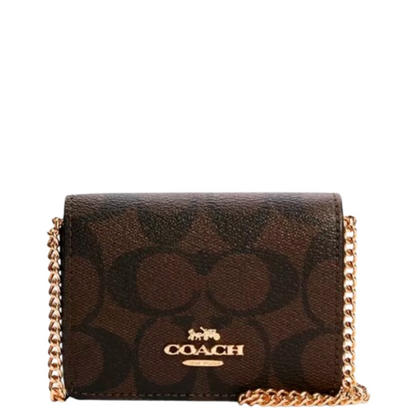 Cartera Coach Mini Wallet On A Chain In Signature Canvas Brown Black