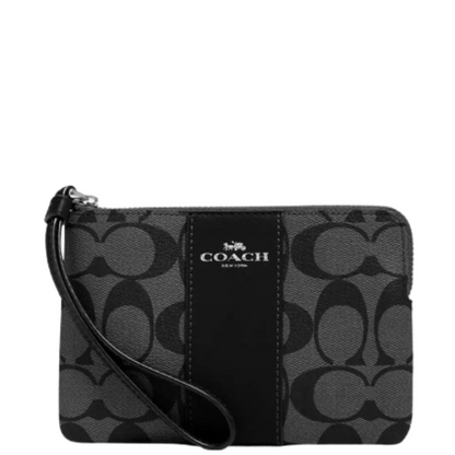 Monedero Coach Corner Zip Wristlet In Signature Canvas Black