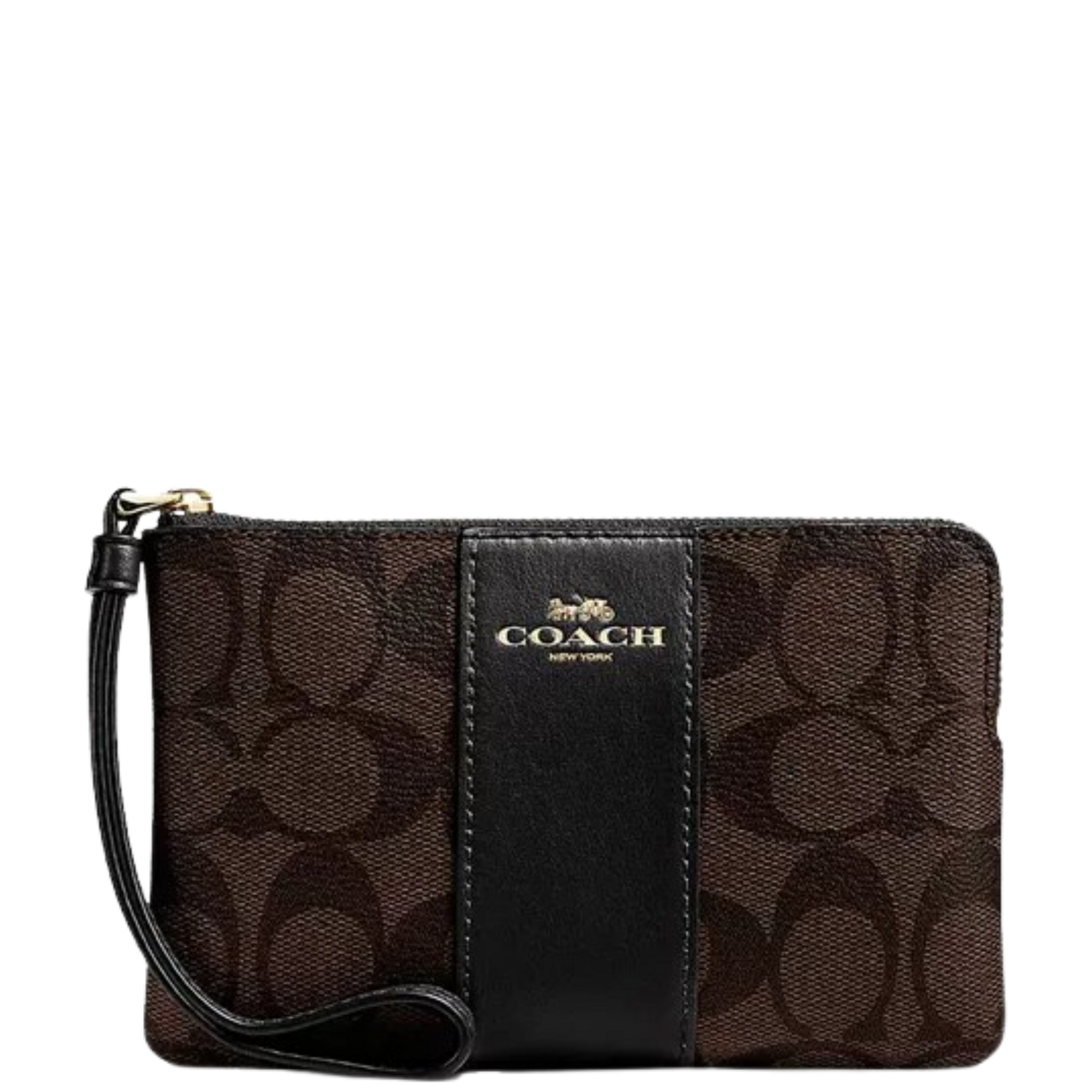 Monedero Coach Corner Zip Wristlet In Signature Canvas Brown Black Furore