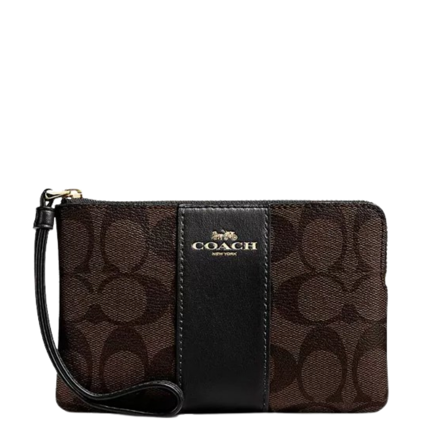 Monedero Coach Corner Zip Wristlet In Signature Canvas Brown Black