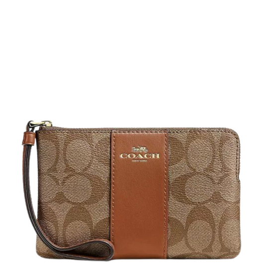 Monedero Coach Corner Zip Wristlet In Signature Canvas Khaki