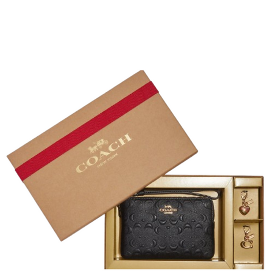 Monedero Coach Boxed Corner Zip Wristlet In Signature Leather Black