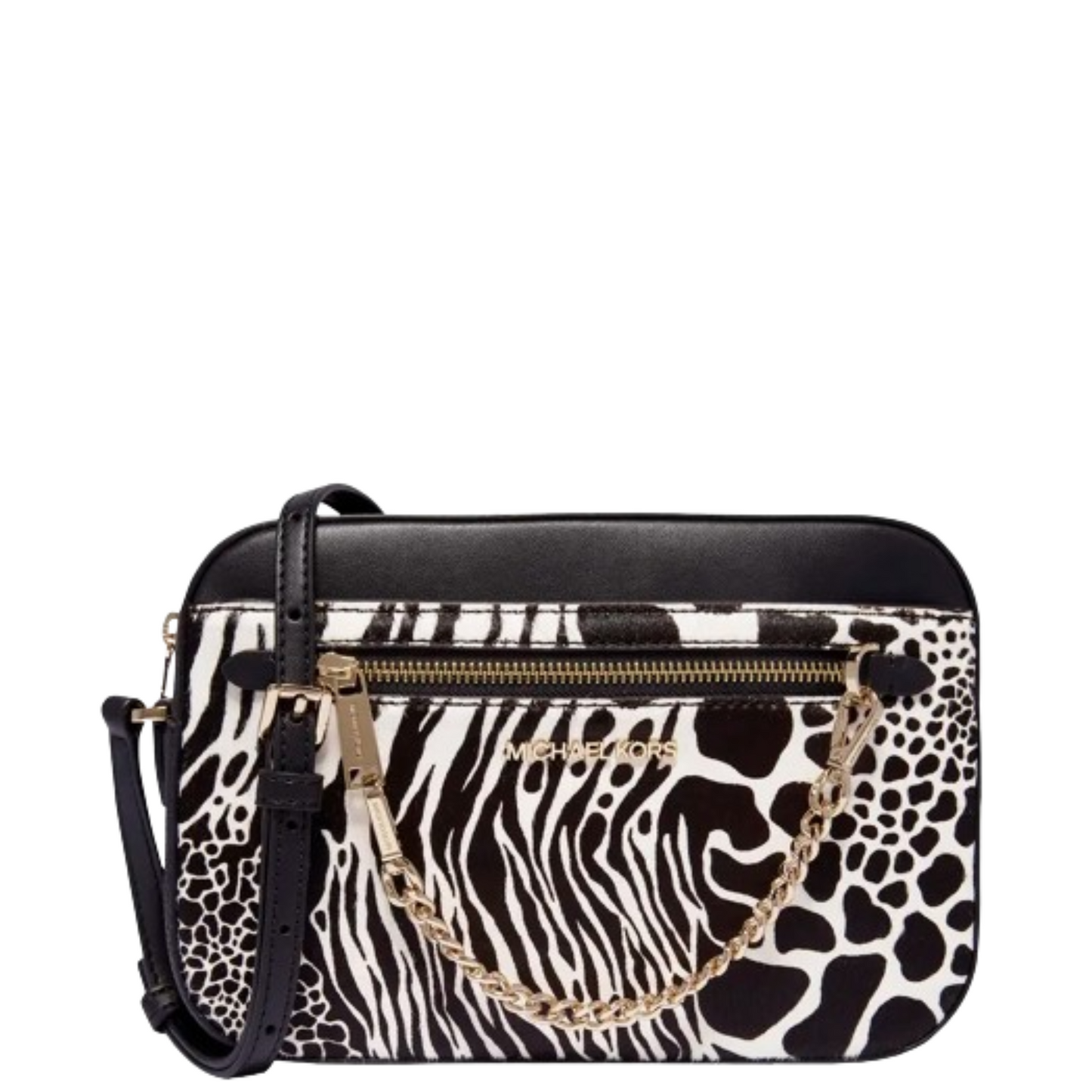 Bolsa Michael Kors Medium Jet Set Crossbody Bag Animal Print Black