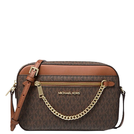 Bolsa Michael Kors Jet Set Large Logo Crossbody Bag Brown