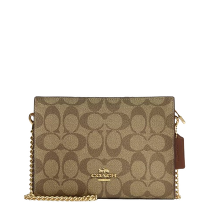 Bolsa Coach Slim Crossbody In Signature Canvas Khaki Saddle