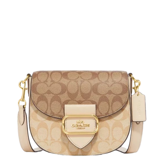 Bolsa Coach Morgan Saddle Bag In Blocked Signature Canvas Light Khaki