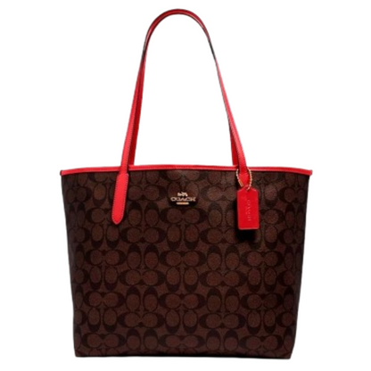 Bolsa Coach City Tote Bag In Signature Canvas Brown Red