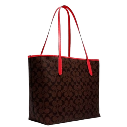 Bolsa Coach City Tote Bag In Signature Canvas Brown Red