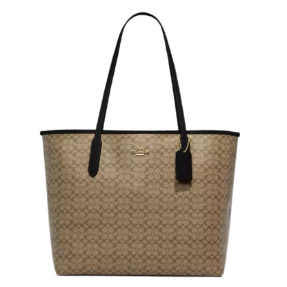 Bolsa Coach City Tote In Signature Canvas Khaki Brown Black