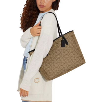 Bolsa Coach City Tote In Signature Canvas Khaki Brown Black