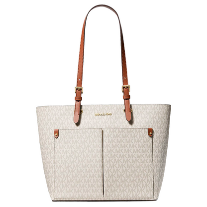 Bolsa Michael Kors Jet Set Medium Logo Pocket Tote Bag Vanilla