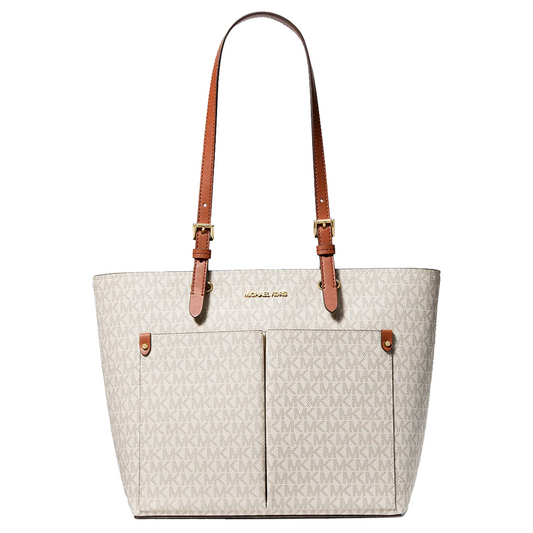 Bolsa Michael Kors Jet Set Medium Logo Pocket Tote Bag Vanilla