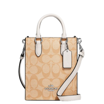 Bolsa Coach North South Mini Tote In Signature Canvas Light Khaki Chalk