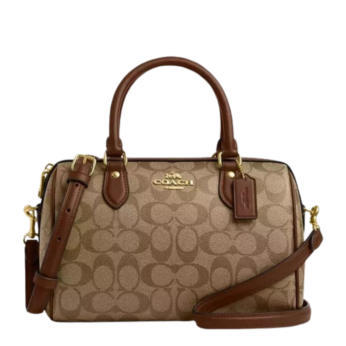 Bolsa Coach Rowan Satchel Bag In Signature Canvas Khaki Saddle