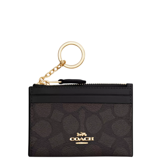 Monedero Coach Mini Skinny Id Case In Signature Canvas Walnut Black