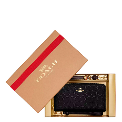 Cartera Coach Boxed Long Zip Around Wallet In Signature Leather Black