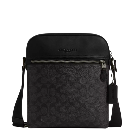 Bandolera Coach Houston Flight Bag In Signature Canva Charcoal Black