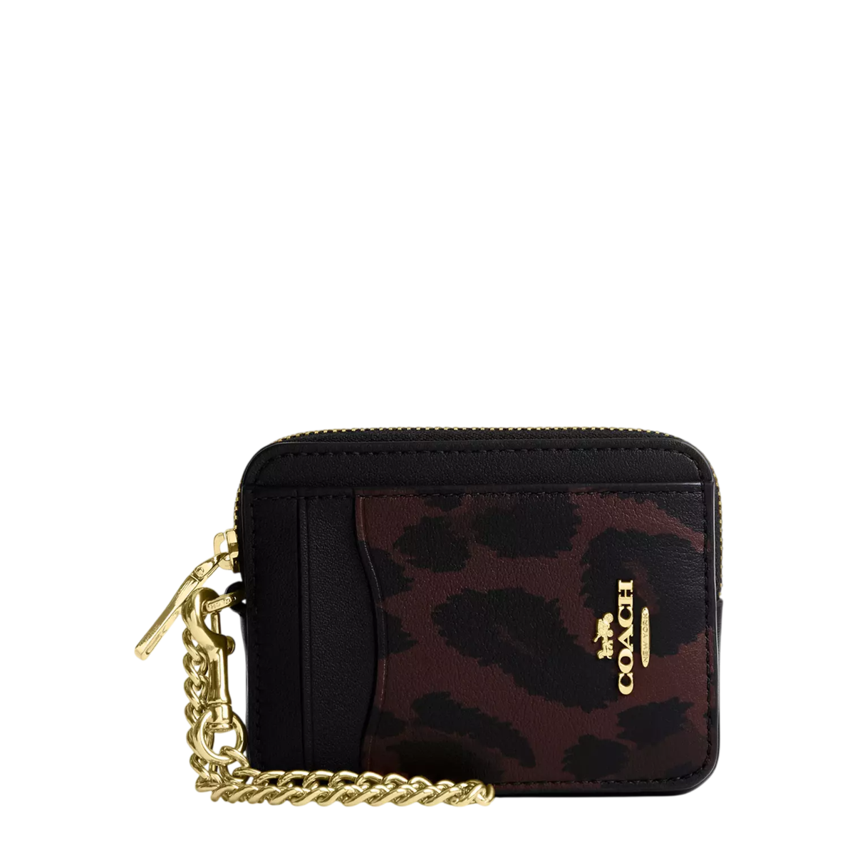 Monedero Coach Zip Card Case With Leopard Print Dark Leopard