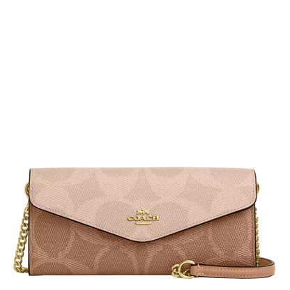 Bolsa Cartera Klare Wallet With Chain In Blocked Signature Canvas Tan