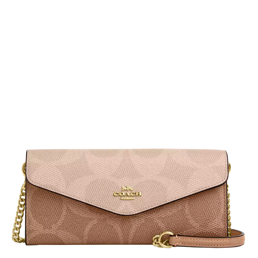 Bolsa Cartera Klare Wallet With Chain In Blocked Signature Canvas Tan