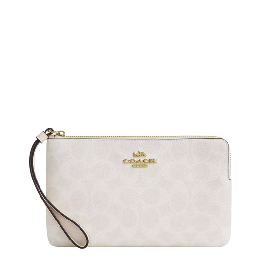 Monedero Coach Large Corner Zip Wristlet In Signature Canvas White Chalk