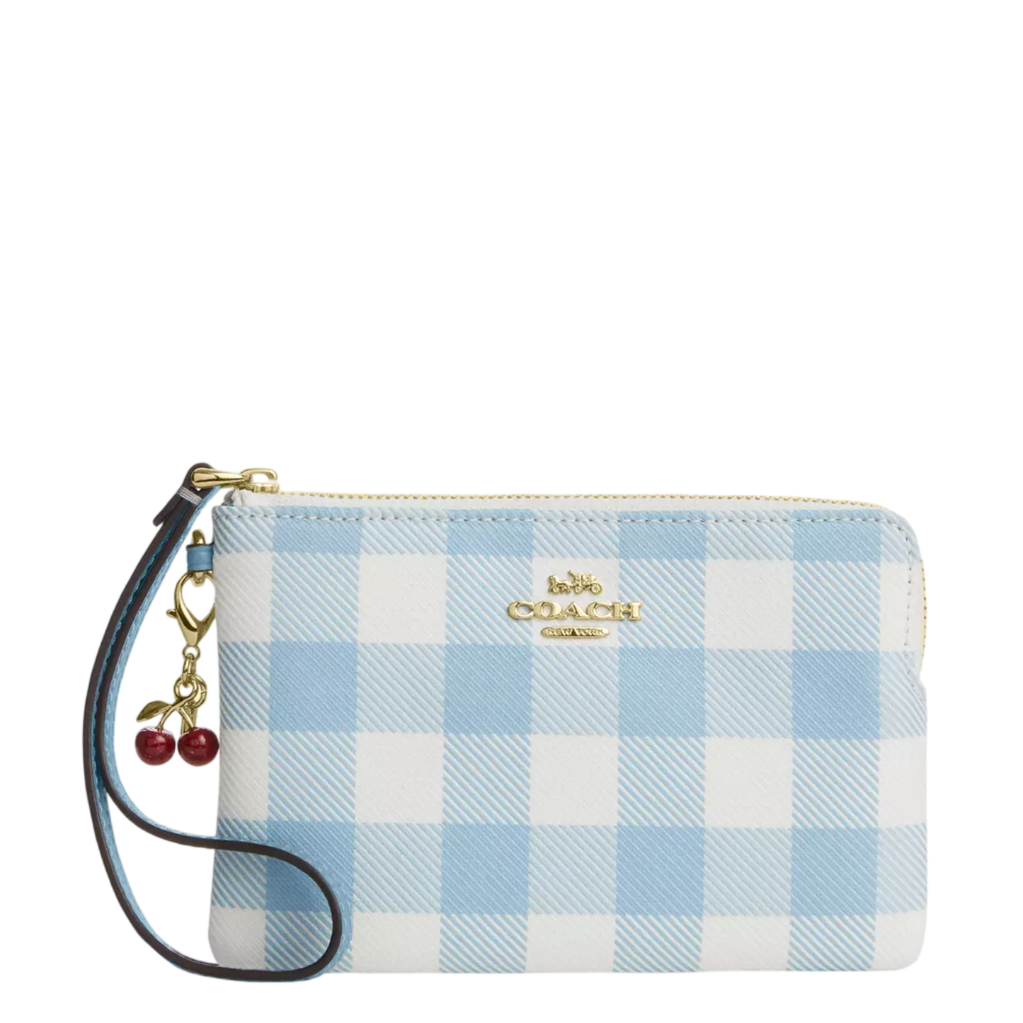 Monedero Coach Corner Zip Wristlet With Gingham Print And Charm Blue