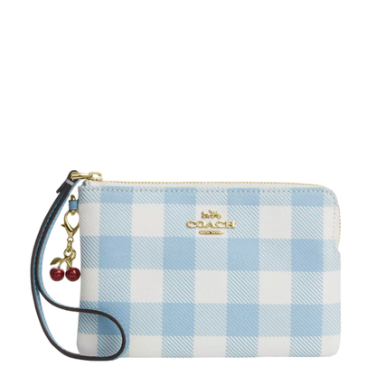 Monedero Coach Corner Zip Wristlet With Gingham Print And Charm Blue