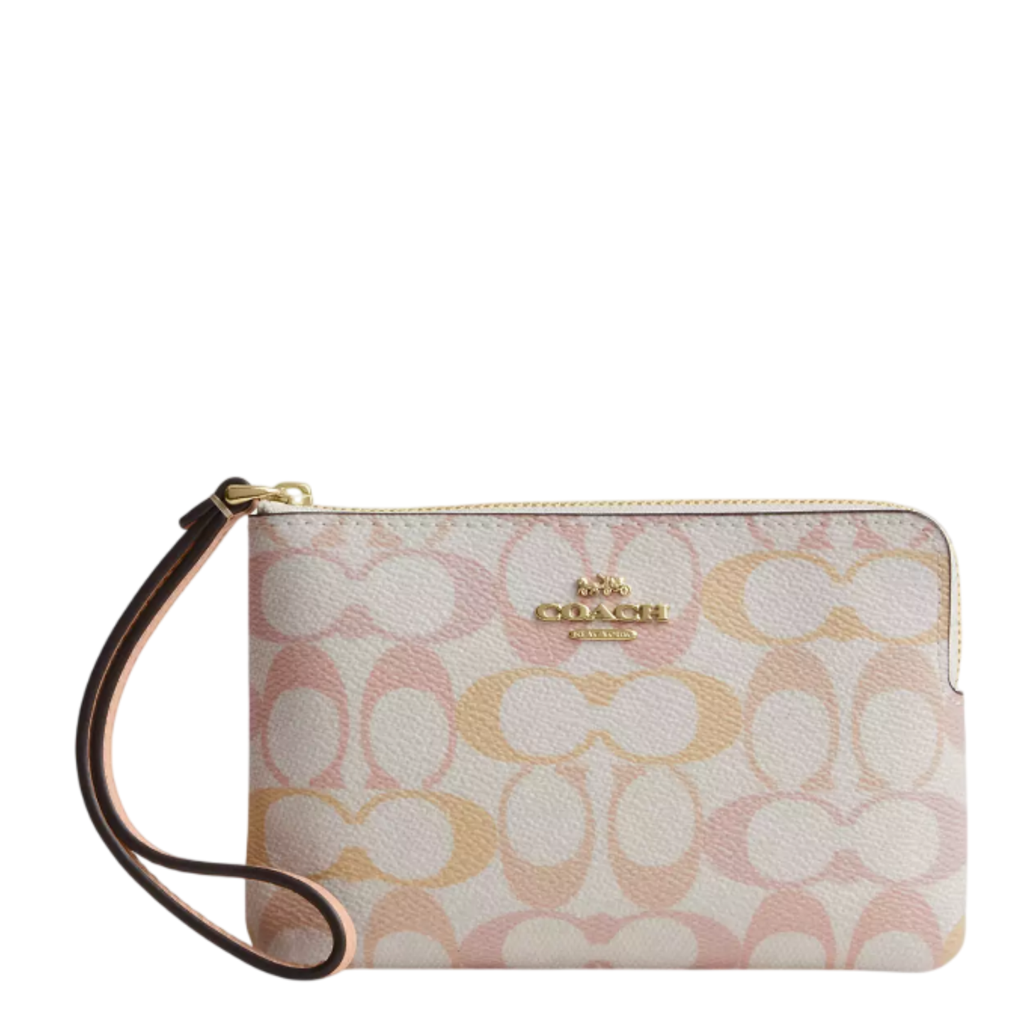 Monedero Coach Corner Zip Wristlet In Pretty Signature Canvas Chalk Pink