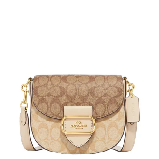 Bolsa Coach Morgan Saddle Bag In Blocked Signature Canvas Light Khaki