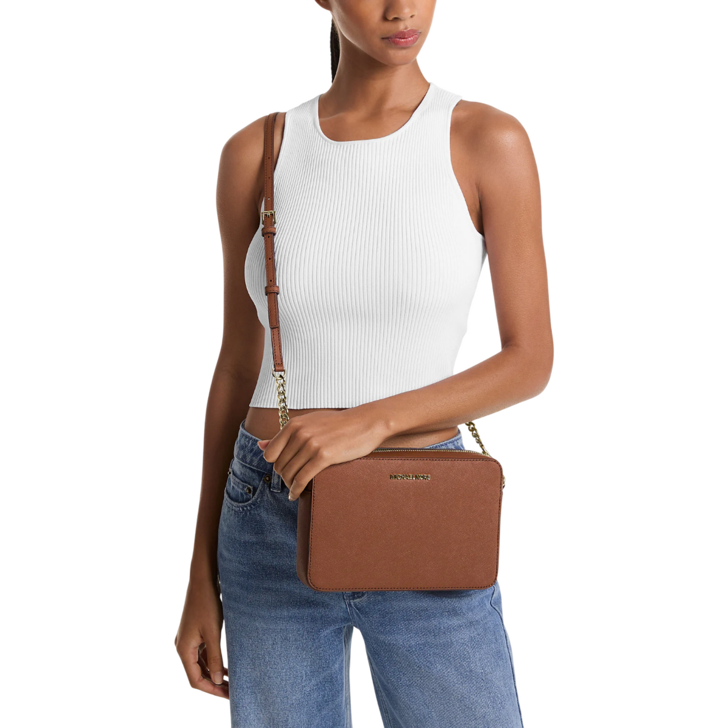 Bolsa Michael Kors Jet Set Large Saffiano Leather Crossbody Bag Luggage