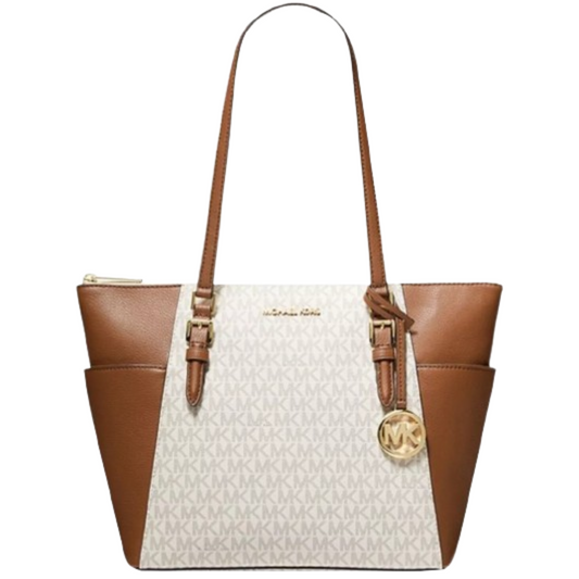 Bolsa Michael Kors Charlotte Large Logo and Leather Top-Zip Tote Bag