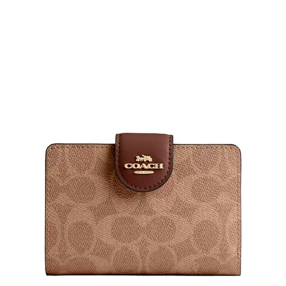 Cartera Coach Medium Corner Zip Wallet In Signature Canvas Tan Brown