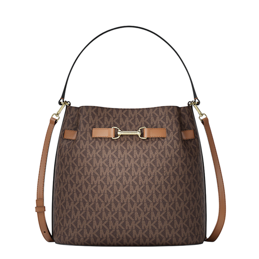 Bolsa Michael Kors Carson Medium Signature Logo Convertible Bucket Crossbody Bag Brown