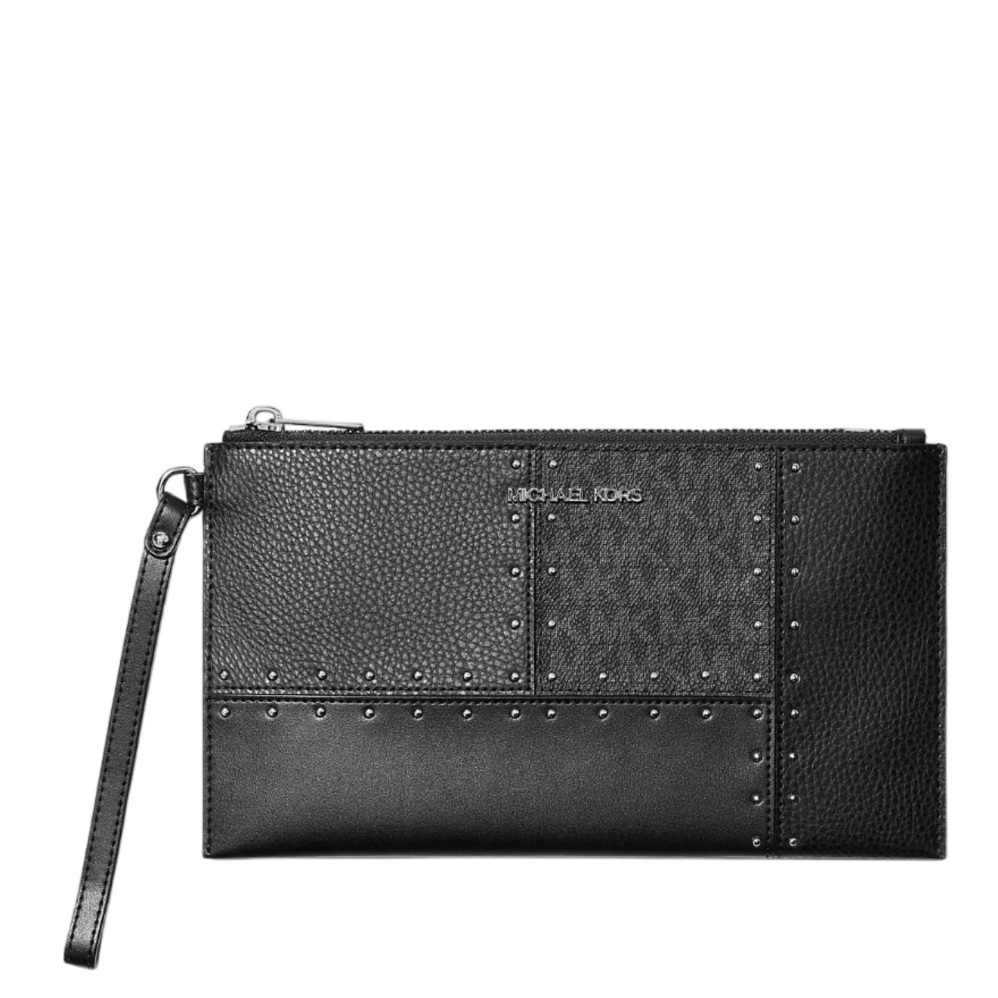 Monedero Michael Kors Jet Set Travel Large Studded Patchwork And Signature Logo Wristlet Black