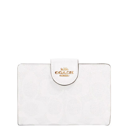 Cartera Coach Medium Corner Zip Wallet In Signature Canvas Chalk Glacier White